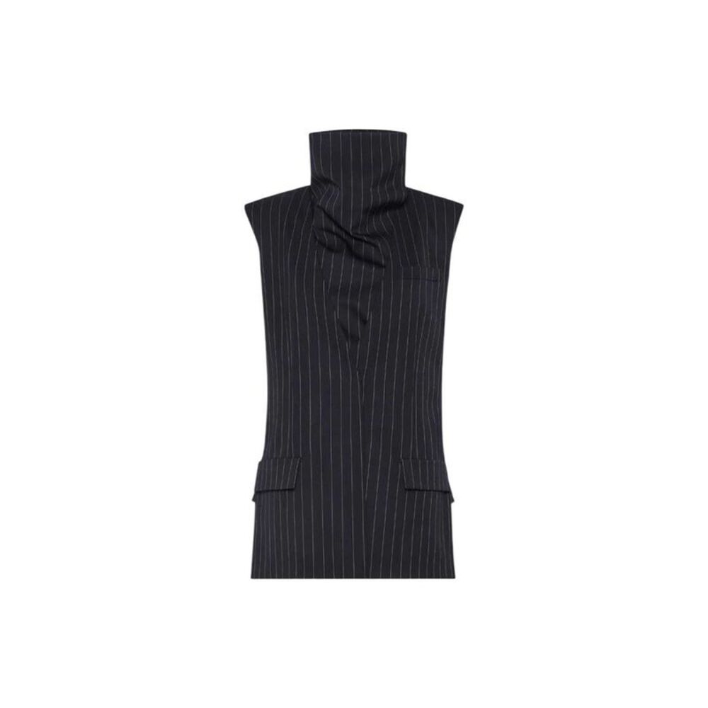 Sportmax Women Pinstriped Wool Sleeveless Jacket - Black
